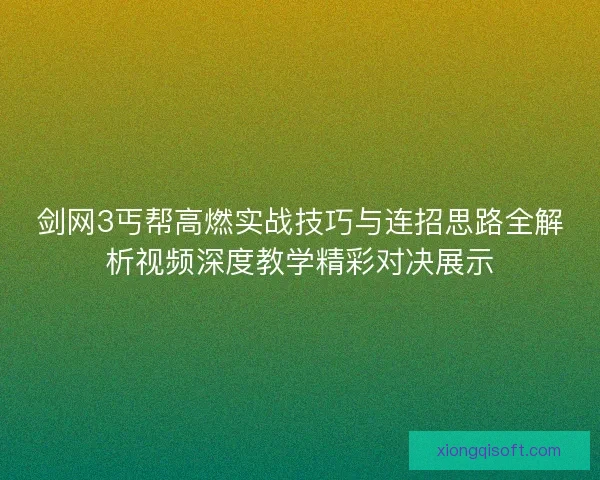 剑网3丐帮高燃实战技巧与连招思路全解析视频深度教学精彩对决展示